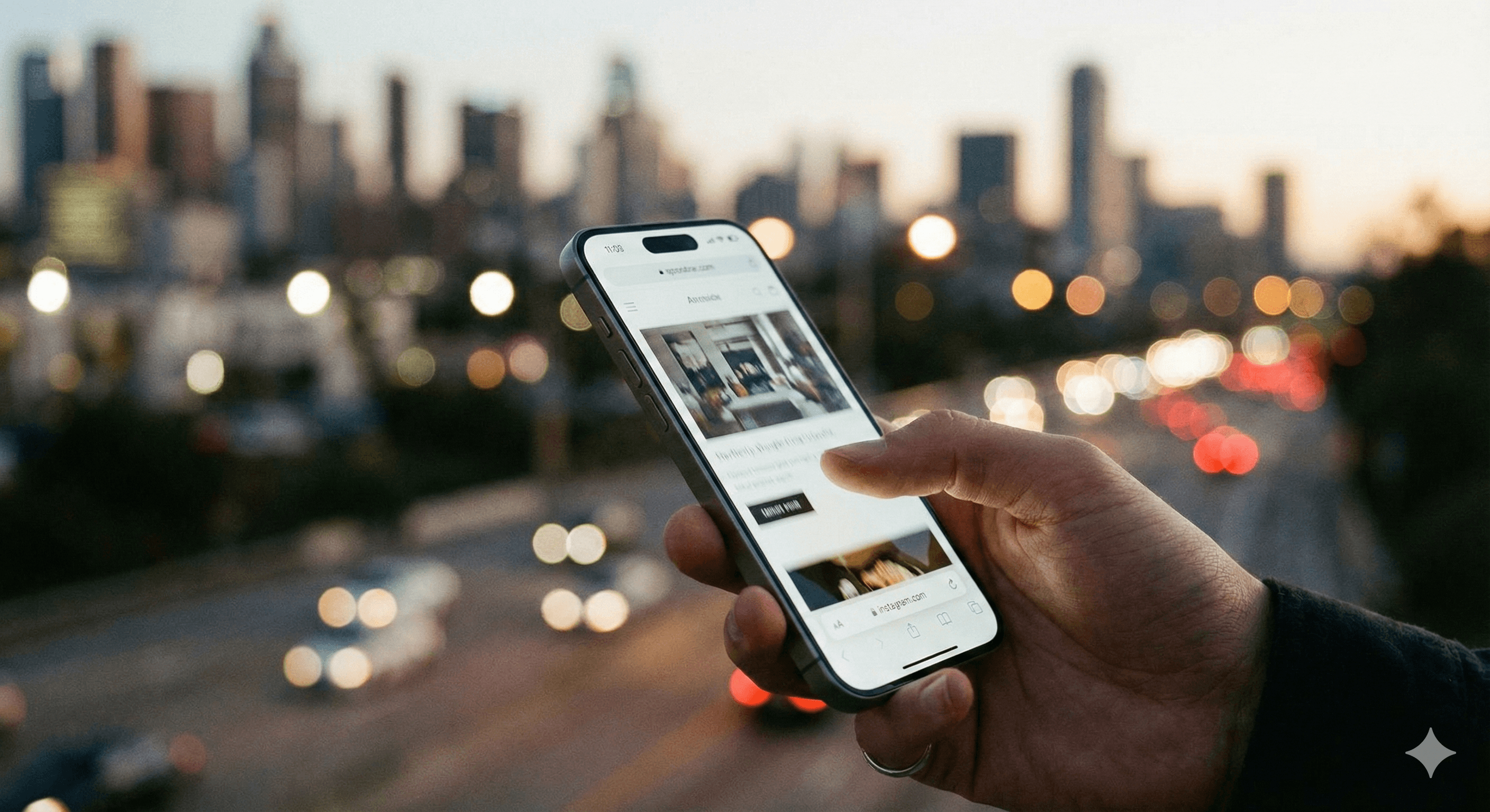 Persoon navigeert door een mobielvriendelijke website op een smartphone.