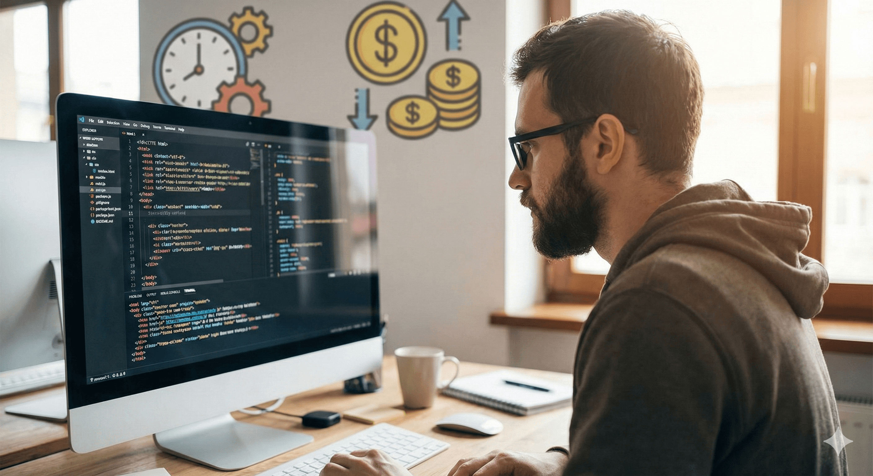 Webdeveloper werkt efficiënt aan één responsive codebase.